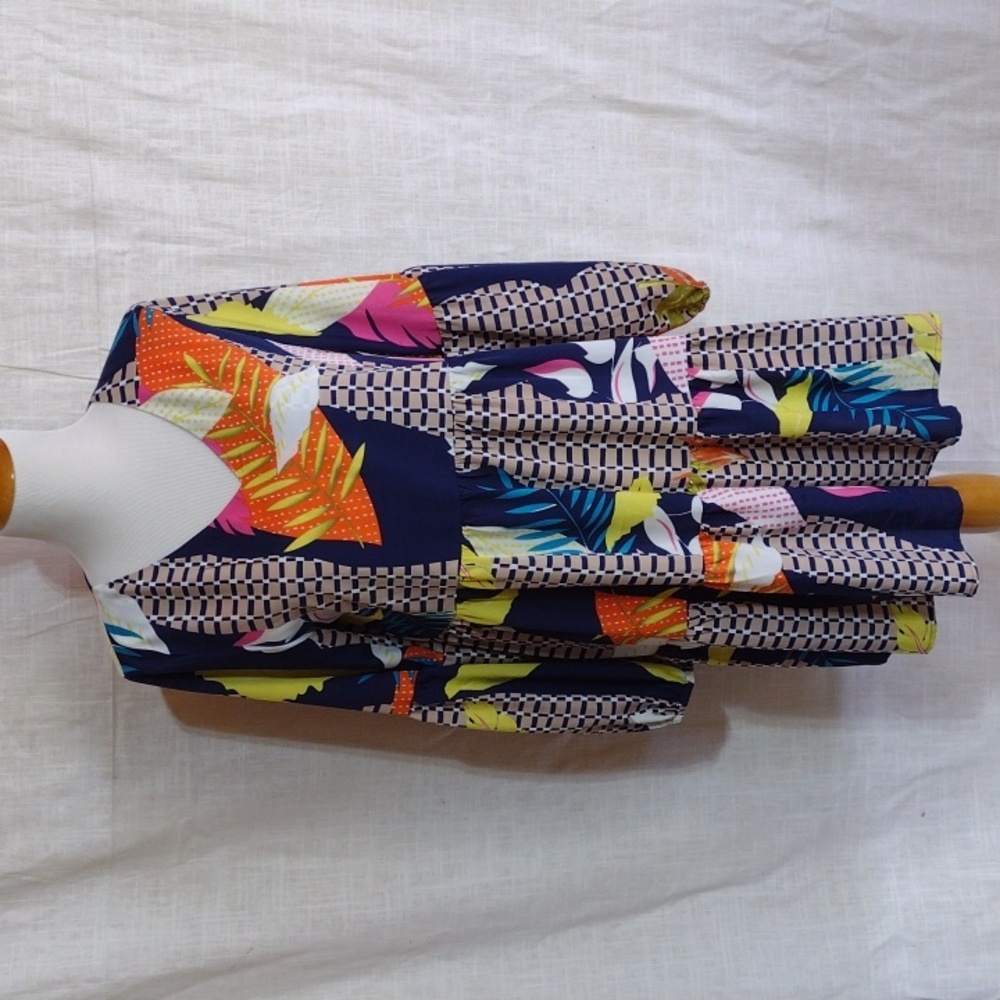 Vibrant print tiered babydoll dress - totally unique!